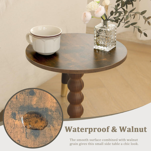 Round Side Table with Solid Wood Legs