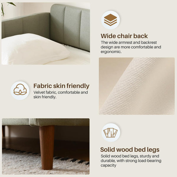 Twin Size Upholstered Daybed with Adjustable Backrest & Wood Slat Support