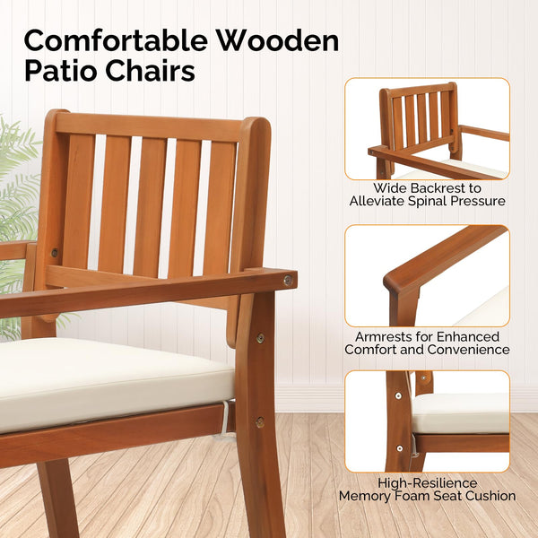 Stackable Acacia Wood Outdoor Dining Chairs with Cushions & Armrests – 4 Pack