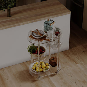 3-Tier Acrylic Rolling Bar Cart with Glass Holder