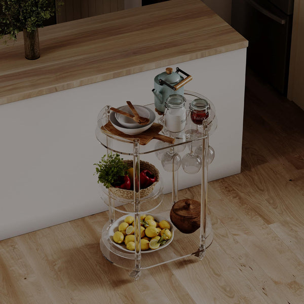 3-Tier Acrylic Rolling Bar Cart with Glass Holder