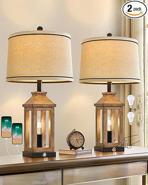 Farmhouse Table Lamp with USB Charging & Nightlight