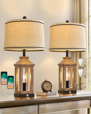 Farmhouse Table Lamp with USB Charging & Nightlight