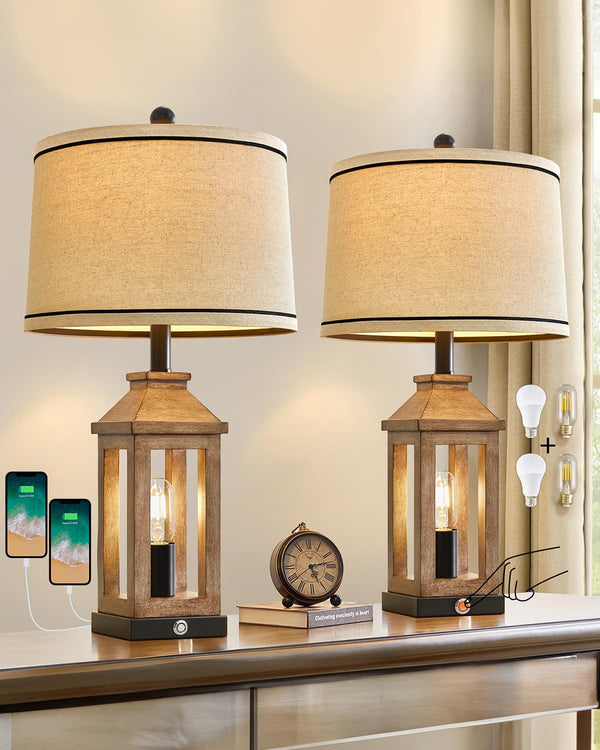 Farmhouse Table Lamp with USB Charging & Nightlight