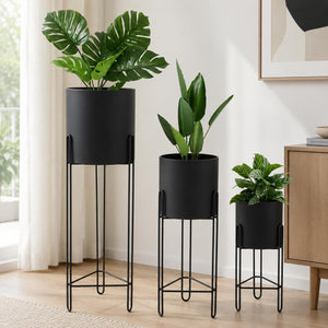Set of 3 Tall Metal Planters with Stands