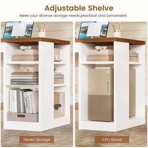 L Shaped Desk with 2 Drawers, 65" x 59" Corner Desk with Storage & LED Strip