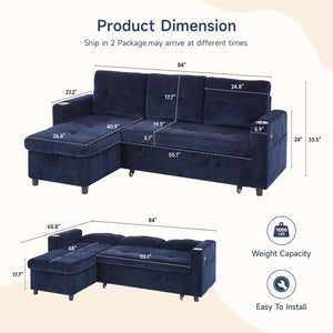 L-Shaped Sleeper Sectional Sofa with Storage Chaise