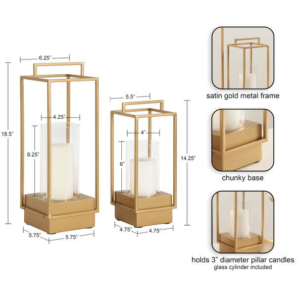 Two-Piece Lantern Candle Holder Set with Glass Cylinders