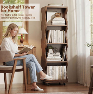 4-Tier Rotating Bookshelf with Wheels