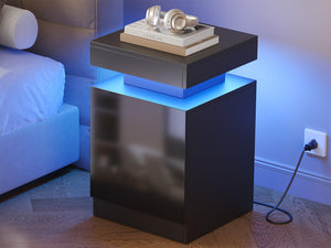 LED Nightstand with Storage Cabinet — Set of 2