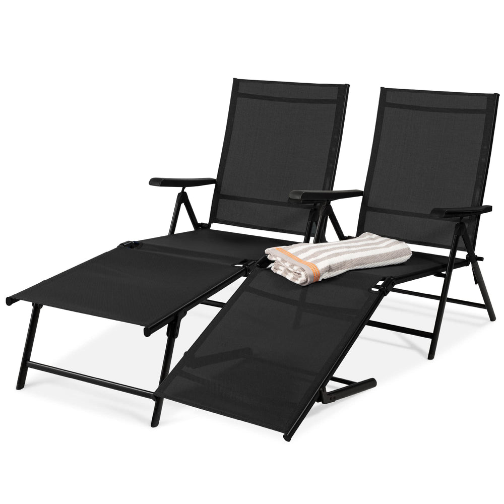 Set of 2 Adjustable Outdoor Chaise Lounge Chairs with Steel Frame