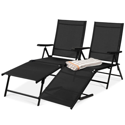 Set of 2 Adjustable Outdoor Chaise Lounge Chairs with Steel Frame