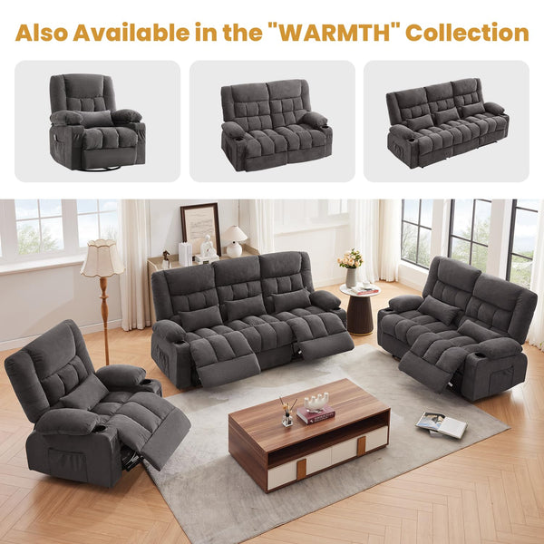 Fabric Reclining Sofa Set with Cup Holders & Side Pocket