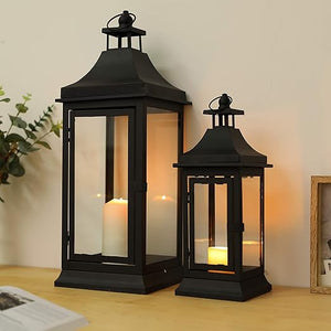 Set of 2 Vintage Metal Candle Lanterns – Indoor & Outdoor Hanging Lanterns