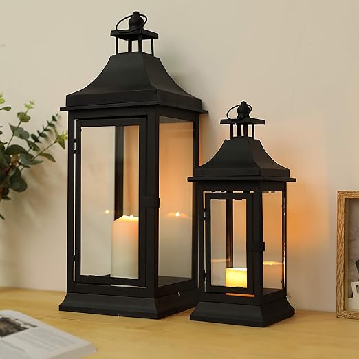 Set of 2 Vintage Metal Candle Lanterns – Indoor & Outdoor Hanging Lanterns