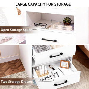 LED Nightstand with Charging Station, 2 Drawers & Open Compartment