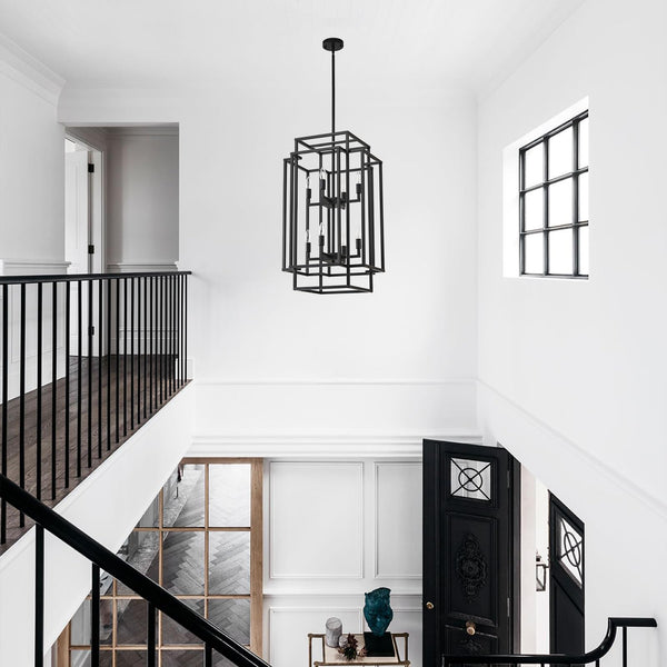 8-Light Tiered Lantern Chandelier – Farmhouse Pendant Light