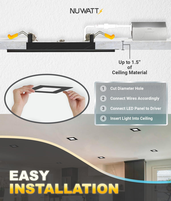 4-Inch Square Ultra-Thin LED Recessed Light – 5CCT Selectable, Dimmable, IC Rated (12-Pack)