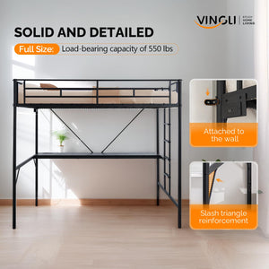 Metal Loft Bed with Desk, LED Lights & Charging Stations