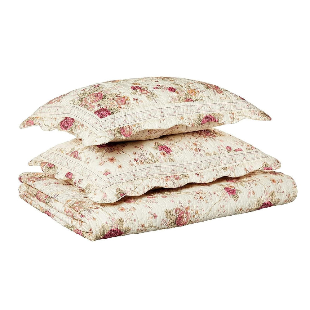 Antique Rose Full/Queen Quilt Set – Ecru
