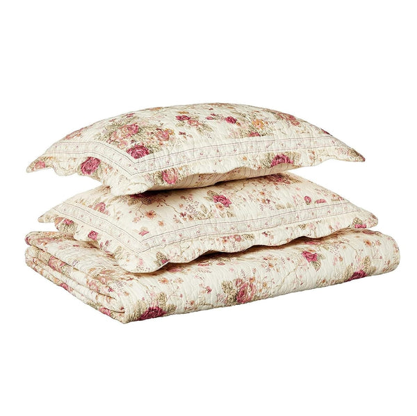 Antique Rose Full/Queen Quilt Set – Ecru