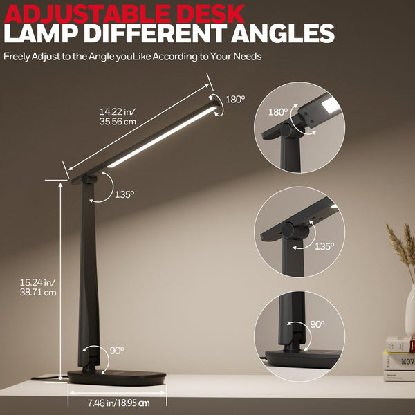 LED Desk Lamp with USB Charging Ports & Dimmable Light