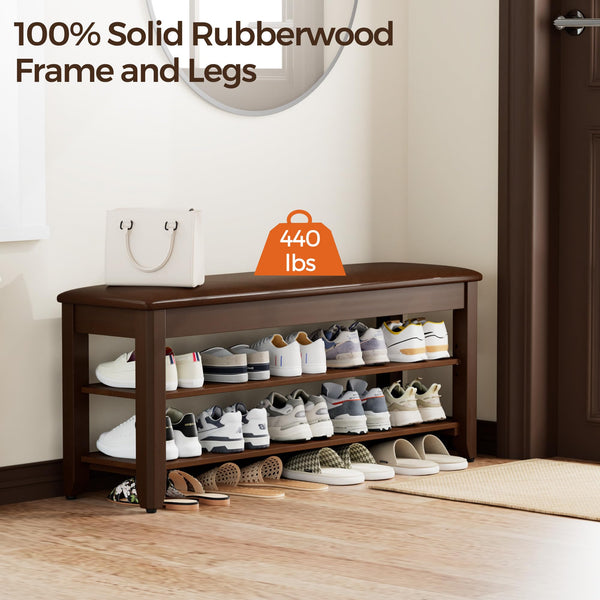 Shoe Storage Bench with Flip-Top Lid, Cushion & Adjustable Shelf