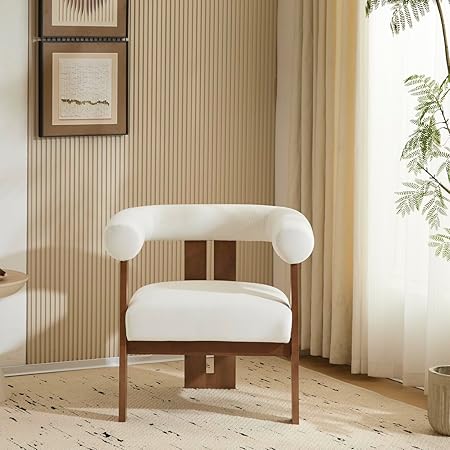 Velvet Accent Chair with Curved Backrest & Wooden Legs
