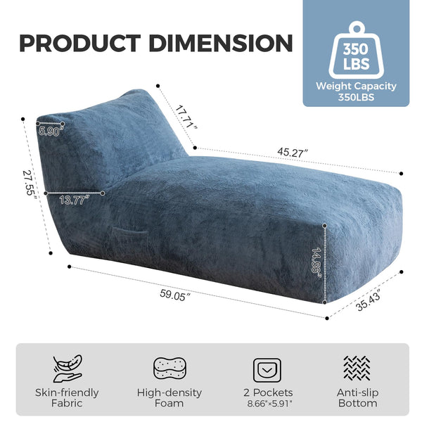 Giant Memory Foam Bean Bag Lounger Chair with Faux Fur & Side Pockets