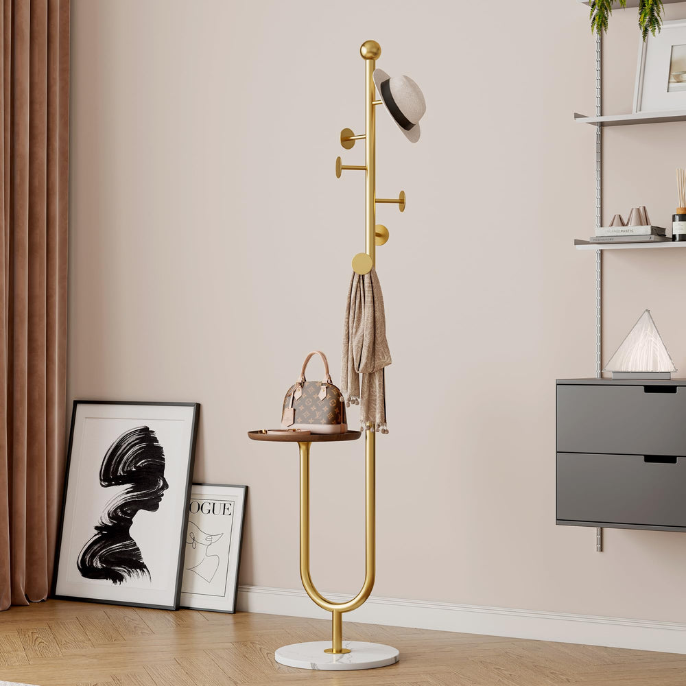 Gold Metal Coat Rack with Marble Base