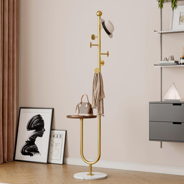 Gold Metal Coat Rack with Marble Base