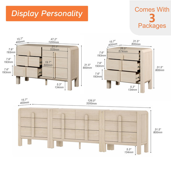 3-Piece Bedroom Dresser Set with 12 Drawers