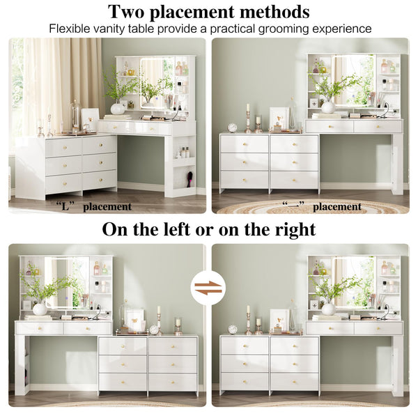 Makeup Vanity Desk with Mirror, Lights & 8 Drawers