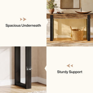 63-Inch Console Table with Solid Wood Top & Metal Legs