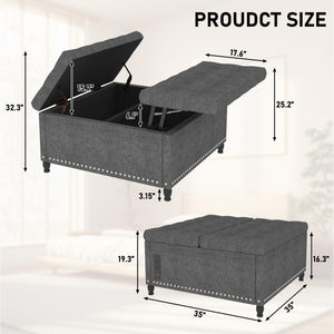 Square Storage Ottoman with LED Lights & Outlets