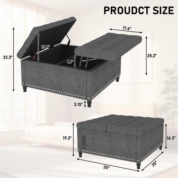 Square Storage Ottoman with LED Lights & Outlets