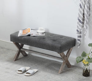 PU Leather Upholstered Entryway Bench with X-Shaped Wood Legs