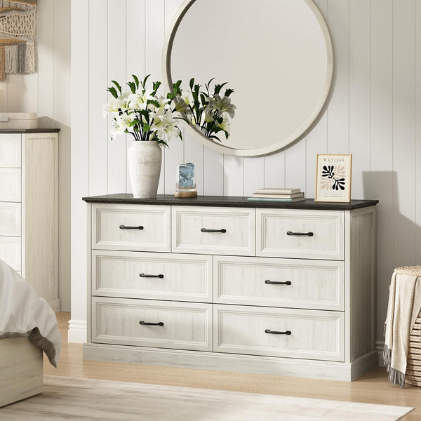 Farmhouse Dresser & Nightstand Set 3-Piece with 7 Drawers