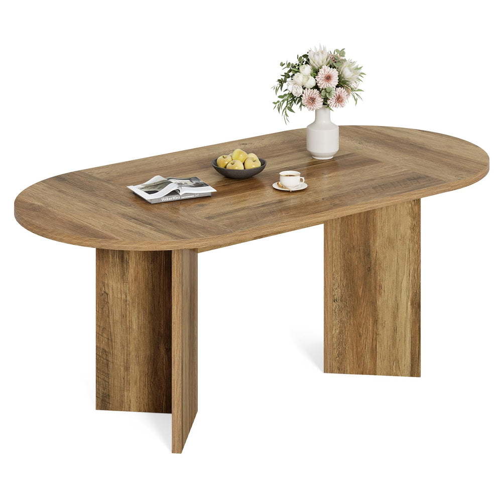 63-Inch Oval Farmhouse Dining Table with Metal Base