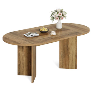 63-Inch Oval Farmhouse Dining Table with Metal Base