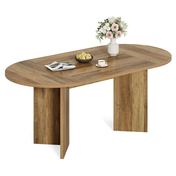 63-Inch Oval Farmhouse Dining Table with Metal Base