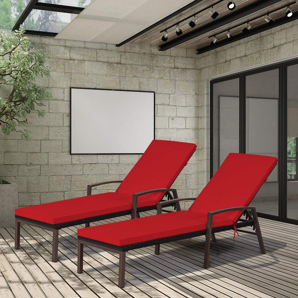 PE Rattan Chaise Lounge Chair Set of 2 with Adjustable Backrest & Cushions