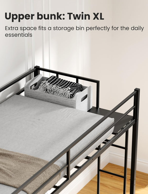 Metal Triple Bunk Bed with Guardrails & Ladder — Twin, Twin XL & Queen Options