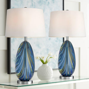 Coastal Art Glass Table Lamps Set of 2