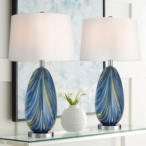 Coastal Art Glass Table Lamps Set of 2