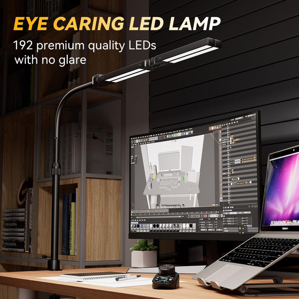 4-Head Adjustable LED Desk Lamp with Clamp & Remote Control