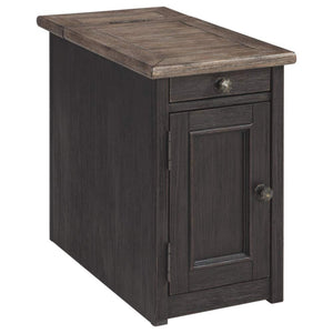 Rustic Chair Side End Table with Pull-Out Tray & USB Ports
