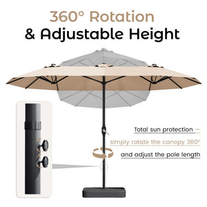 15ft x 9ft Double-Sided Rectangular Patio Umbrella with Crank & Base