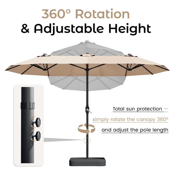 15ft x 9ft Double-Sided Rectangular Patio Umbrella with Crank & Base