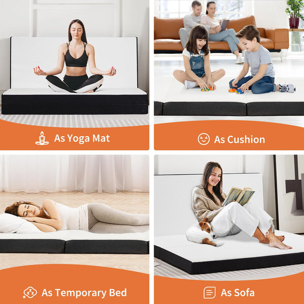 Tri-Fold Memory Foam Mattress – Full Size Foldable Floor Mat